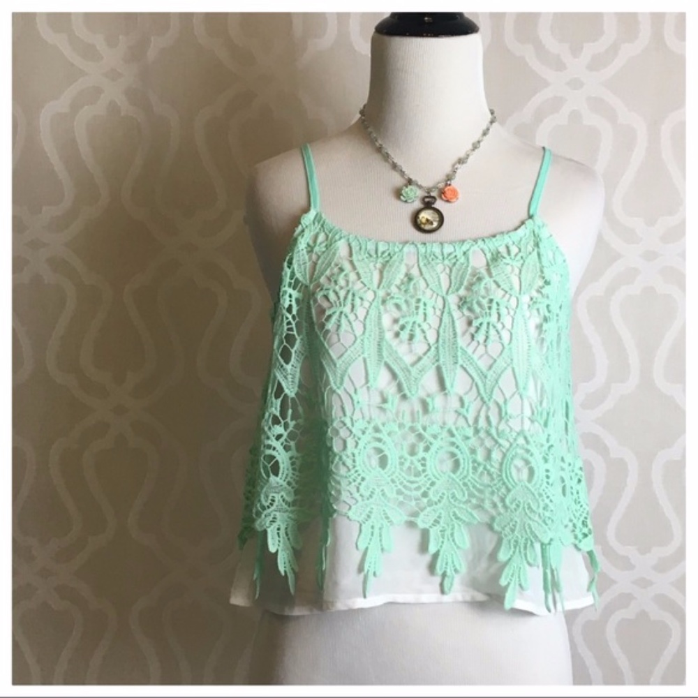 The Clothing Company Ice Mint Green Crochet Cami Top